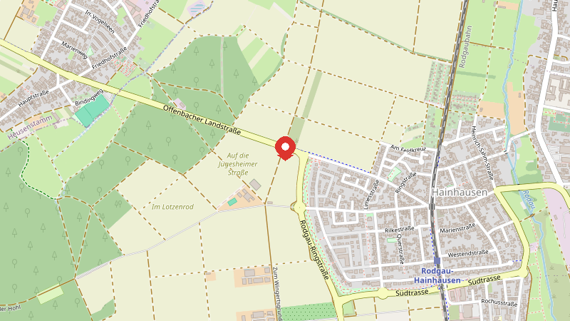 Karte: Hainhausen Richtung Rembrücken , 63110 Rodgau Hainhausen